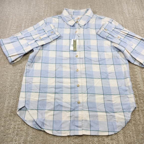 Marine Shirt Women Medium Monterey Flannel Button Up Plaid Cotton Minimal - Picture 2 of 9